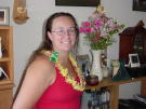 Mo with the lei and<br>flowers from the Hawaii group